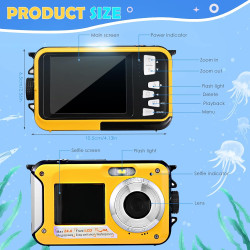 Appareil Photo Etanche Numérique,Full HD 2.7K 24MP Caméra sous-Marine Zoom Digital 16x Camera Etanche avec Double écran Caméra p