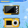 Appareil Photo Etanche Numérique,Full HD 2.7K 24MP Caméra sous-Marine Zoom Digital 16x Camera Etanche avec Double écran Caméra p