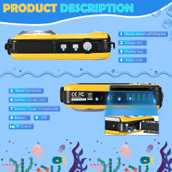 Appareil Photo Etanche Numérique,Full HD 2.7K 24MP Caméra sous-Marine Zoom Digital 16x Camera Etanche avec Double écran Caméra p