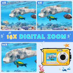 Appareil Photo Etanche Numérique,Full HD 2.7K 24MP Caméra sous-Marine Zoom Digital 16x Camera Etanche avec Double écran Caméra p