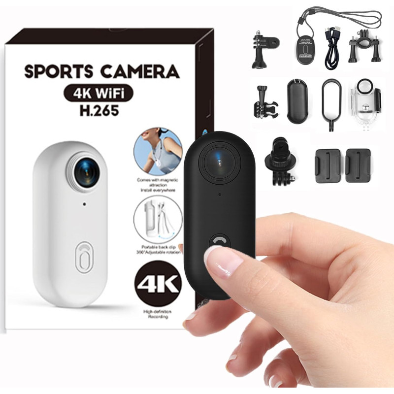 Winnes Mini Caméra Sport 4K WiFi Camera Piéton Portable Aimantée Grand Angle 120 Degrés Camera POV Mains Libres pour Voyage Vlog