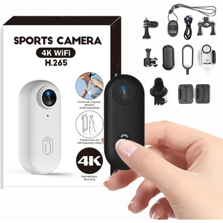 Winnes Mini Caméra Sport 4K WiFi Camera Piéton Portable Aimantée Grand Angle 120 Degrés Camera POV Mains Libres pour Voyage Vlog