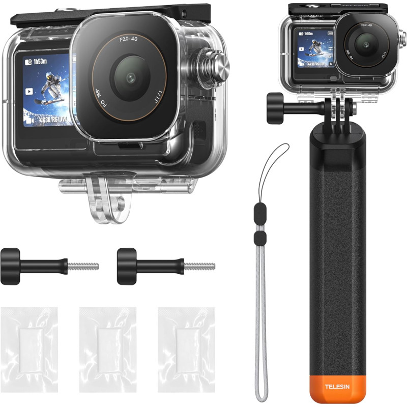 TELESIN Ensemble de coque étanche pour DJI Action 5/4/3, boîtier étanche avec bâton à selfie flottant et support de changement r
