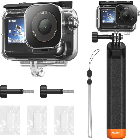 TELESIN Ensemble de coque étanche pour DJI Action 5/4/3, boîtier étanche avec bâton à selfie flottant et support de changement r
