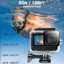 OKFUN Boîtier étanche avec 3 filtres pour Go Pro Hero 13-10 noir, coque de protection sous-marine monopode flottant poignée bâto