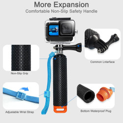OKFUN Boîtier étanche avec 3 filtres pour Go Pro Hero 13-10 noir, coque de protection sous-marine monopode flottant poignée bâto