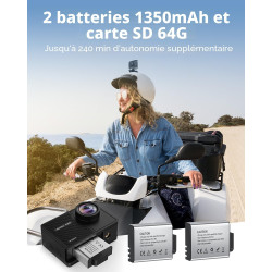4K60FPS Caméra Sport- Caméra Étanche avec Carte SD 64G 48MP HD WiFi Camera with EIS, Caméras Embarquées with 2 * 1350 mAh Batter