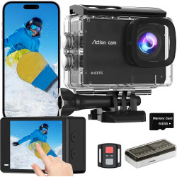 Caméra Sport à Écran Tactile 4K60FPS, Caméra sous-Marine 40M avec Carte SD 64G, Caméra d'action HD WiFi 48MP avec EIS, Zoom 8X, 