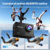 Caméra Sport à Écran Tactile 4K60FPS, Caméra sous-Marine 40M avec Carte SD 64G, Caméra d'action HD WiFi 48MP avec EIS, Zoom 8X, 