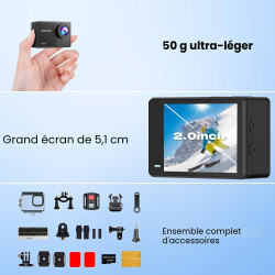 Caméra Sport à Écran Tactile 4K60FPS, Caméra sous-Marine 40M avec Carte SD 64G, Caméra d'action HD WiFi 48MP avec EIS, Zoom 8X, 
