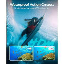 Caméra d'action 4K 60 fps - Caméra sous-marine 48 MP HD WiFi avec EIS 40 m - Étanche - Grand angle - Avec 2 batteries de 1350 mA