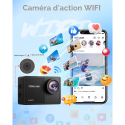 4K60FPS Caméra Sport- Caméra Étanche avec Carte SD 128G 48MP HD WiFi Camera with EIS, Caméras Embarquées with 2 * 1350 mAh Batte