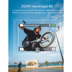 Apexcam M80 Caméra Sport 4K Stabilisateur 60FPS Action cam avec Carte 128GB Photo 48MP Camera Étanche 40M avec EIS 8X Zoom 170° 
