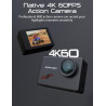 Apexcam M80 Caméra Sport 4K Stabilisateur 60FPS Action cam avec Carte 64GB Photo 48MP Camera Étanche 40M avec EIS 8X Zoom 170° G