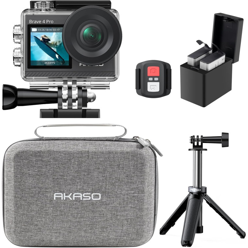 AKASO Caméra Sport 4K 20MP WiFi Action Caméra sous-Marine 40M Ultra HD Stabilisateur avec Écran Tactile Grand Angle Zoom 5X Télé