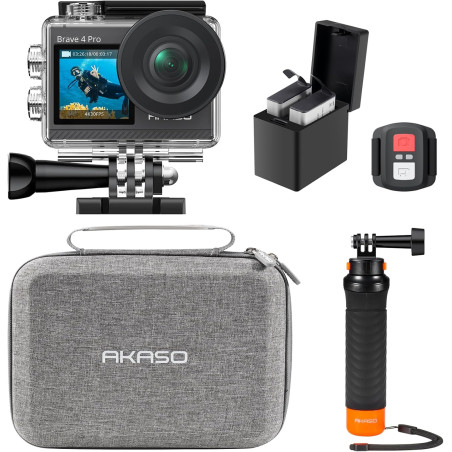 AKASO Brave 4 Pro Caméra Sport Kit de Poignée Flottante - Action Cam 4K30FPS 20MP 40M Caméra sous-Marine Ultra HD Écran Tactile 
