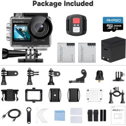 AKASO Brave 4 Pro Action Cam 4K 40M avec Carte mémoire U3 256 Go, caméra 20 MP WiFi 170 ° Grand Angle Double Écran Stabilisation