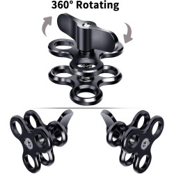 1 "Aluminium Triple Trous Joint Pince pour la plongée sous-Marine système de Plateau de Bras léger, Clip 360° pour caméra d’Acti