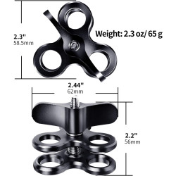 1 "Aluminium Triple Trous Joint Pince pour la plongée sous-Marine système de Plateau de Bras léger, Clip 360° pour caméra d’Acti