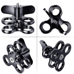 1 "Aluminium Triple Trous Joint Pince pour la plongée sous-Marine système de Plateau de Bras léger, Clip 360° pour caméra d’Acti