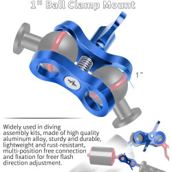 1 Bride à Bille en Aluminium pour la Plongée Sous-Marine avec Support de Plateau à Bras Légers, Adaptateur à Clip 360° (2PCS)