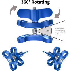 1 Bride à Bille en Aluminium pour la Plongée Sous-Marine avec Support de Plateau à Bras Légers, Adaptateur à Clip 360° (2PCS)