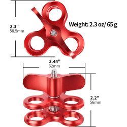 1 "Aluminium Triple Trous Joint Pince pour la plongée sous-Marine système de Plateau de Bras léger, Clip 360° pour caméra d’Acti