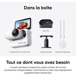 Insta360 GO 3S Blanc Arctique (128 Go) - Petite caméra de vlog 4K, POV Mains Libres, Montage Partout, stabilisation, 140 Min d'a