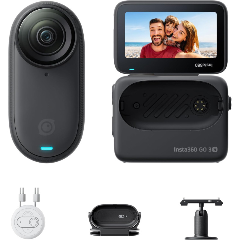 Insta360 GO 3S Noir Minuit (128GB) - Petite caméra de vlog 4K, POV Mains Libres, Montage Partout, stabilisation, 140 Min d'auton