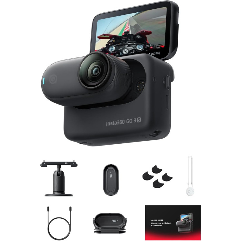 Insta360 GO 3S Pack POV intégré au Casque de Moto (édition spéciale) - Petite caméra vlog 4K, Mains Libres, caméra POV, 140 Min 