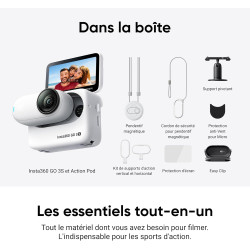 Insta360 GO 3S Pack Action (128 Go) - Petite caméra de vlog 4K, POV Mains Libres, Montage Partout, stabilisation, 140 Min d'auto