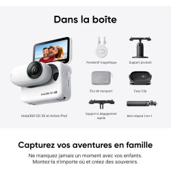 Insta360 GO 3S Pack Voyage (128GB) - Petite caméra de vlog 4K, POV Mains Libres, Montage Partout, stabilisation, 140 Min d'auton