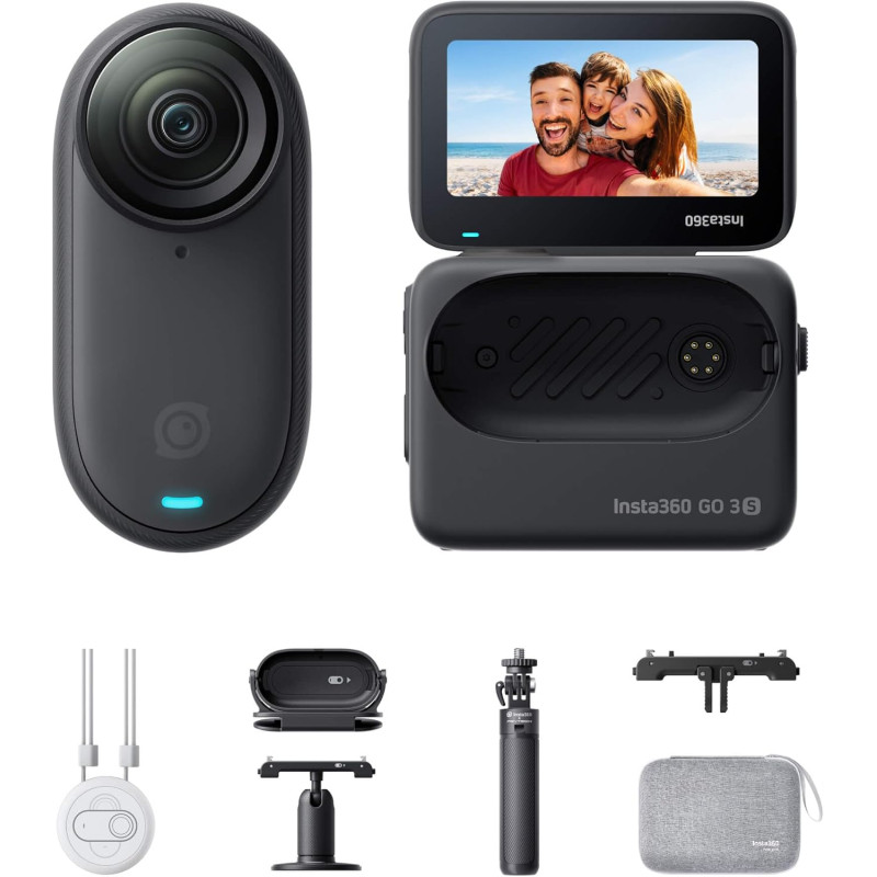 Insta360 GO 3S Pack Voyage (128GB) - Petite caméra de vlog 4K, POV Mains Libres, Montage Partout, stabilisation, 140 Min d'auton