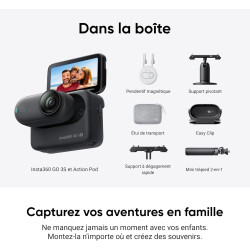 Insta360 GO 3S Pack Voyage (128GB) - Petite caméra de vlog 4K, POV Mains Libres, Montage Partout, stabilisation, 140 Min d'auton
