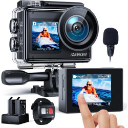 iZEEKER Camera Sport 4K 24MP, Étanché 40M, Camescope 4k avec EIS,Double écran Appareil Photo sous-Marin, WiFi, Vlog Camera, 2X13