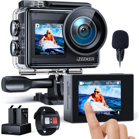 iZEEKER Camera Sport 4K 24MP, Étanché 40M, Camescope 4k avec EIS,Double écran Appareil Photo sous-Marin, WiFi, Vlog Camera, 2X13