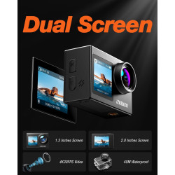 iZEEKER Camera Sport 4K 24MP, Étanché 40M, Camescope 4k avec EIS,Double écran Appareil Photo sous-Marin, WiFi, Vlog Camera, 2X13