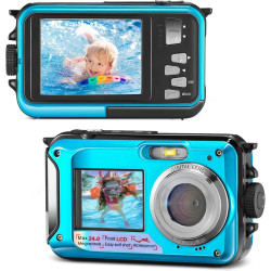 Appareil Photo Etanche Numérique,Full HD 2.7K 24MP Caméra sous-Marine Zoom Digital 16x Camera Etanche avec Double écran Caméra p