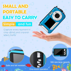 Appareil Photo Etanche Numérique,Full HD 2.7K 24MP Caméra sous-Marine Zoom Digital 16x Camera Etanche avec Double écran Caméra p