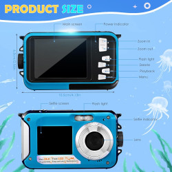 Appareil Photo Etanche Numérique,Full HD 2.7K 24MP Caméra sous-Marine Zoom Digital 16x Camera Etanche avec Double écran Caméra p