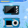Appareil Photo Etanche Numérique,Full HD 2.7K 24MP Caméra sous-Marine Zoom Digital 16x Camera Etanche avec Double écran Caméra p
