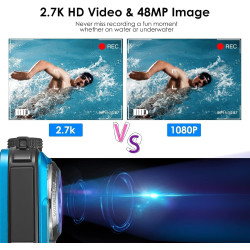 Appareil Photo Etanche Numérique,Full HD 2.7K 24MP Caméra sous-Marine Zoom Digital 16x Camera Etanche avec Double écran Caméra p