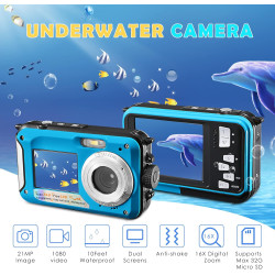 Appareil Photo Etanche Numérique,Full HD 2.7K 24MP Caméra sous-Marine Zoom Digital 16x Camera Etanche avec Double écran Caméra p