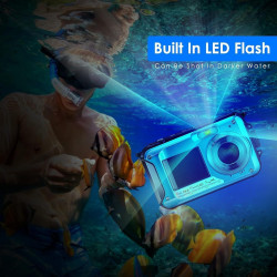 Appareil Photo Etanche Numérique,Full HD 2.7K 24MP Caméra sous-Marine Zoom Digital 16x Camera Etanche avec Double écran Caméra p