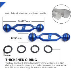 Bras d'extension en Alliage d'aluminium à Double Bille de 5", connecteur de tête à Bille de 1", Bras sous-Marin pour Stroboscope