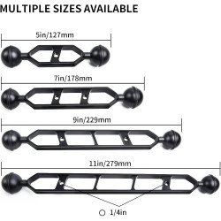 Bras d'extension en Alliage d'aluminium à Double Bille de 9", connecteur de tête à Bille de 1", Bras sous-Marin pour Stroboscope