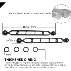 Bras d'extension en Alliage d'aluminium à Double Bille de 11", connecteur de tête à Bille de 1", Bras sous-Marin pour Stroboscop