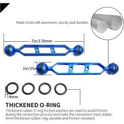 Bras d'extension en Alliage d'aluminium à Double Bille de 7", connecteur de tête à Bille de 1", Bras sous-Marin pour Stroboscope