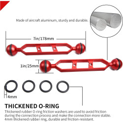 Bras d'extension en Alliage d'aluminium à Double Bille de 7", connecteur de tête à Bille de 1", Bras sous-Marin pour Stroboscope