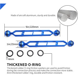 Bras d'extension en Alliage d'aluminium à Double Bille de 9", connecteur de tête à Bille de 1", Bras sous-Marin pour Stroboscope